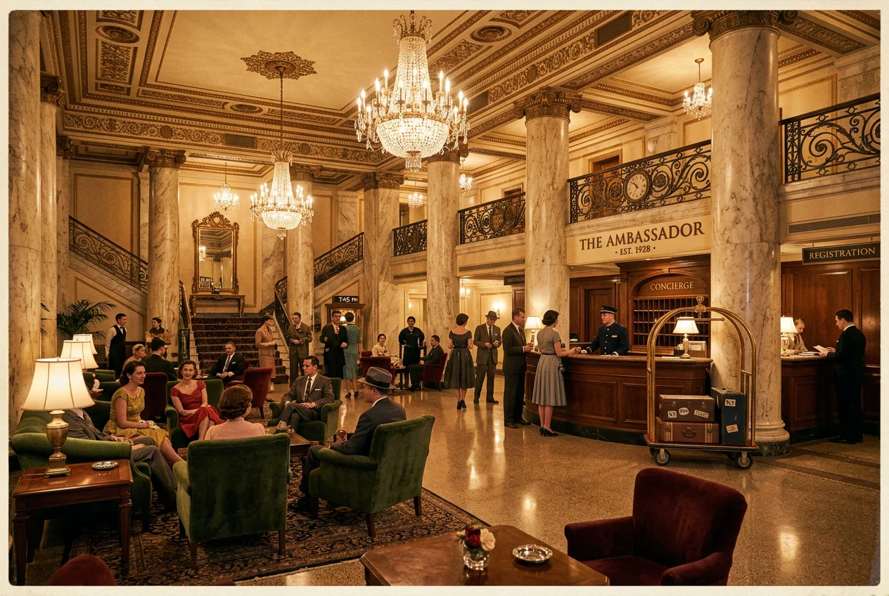 Vintage luxury hotel lobby
